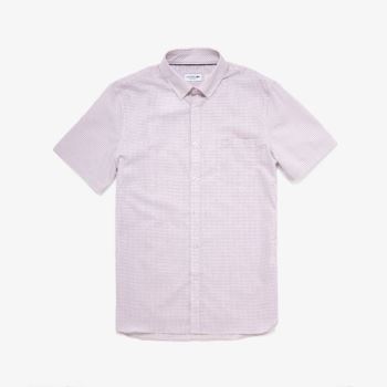 Lacoste Regular- Fit Checkered Cotton Shirt - Šortky Pánské Bílé / Světle Růžové | CZ-PriLDU